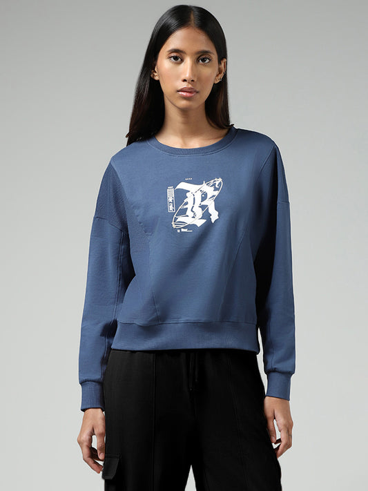 Studiofit Steel Blue Graphic Printed Sweatshirt