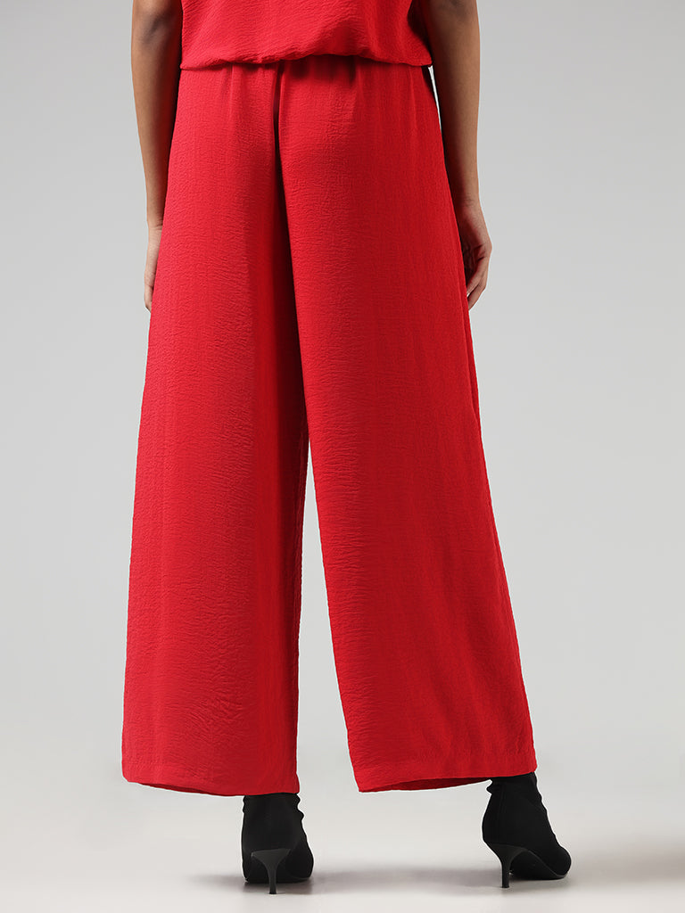 LOV Solid Red Side Slit Cut Trousers