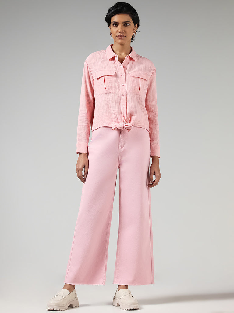 LOV Solid Light Pink Denim High Waisted Jeans