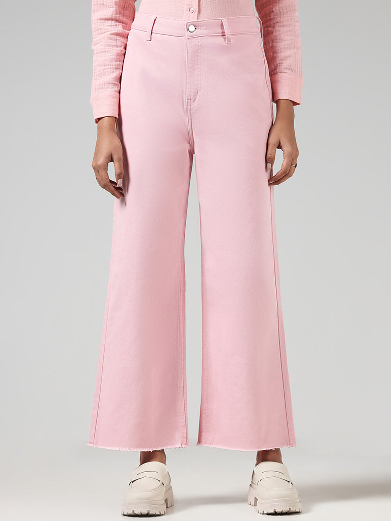 LOV Solid Light Pink Denim High Waisted Jeans
