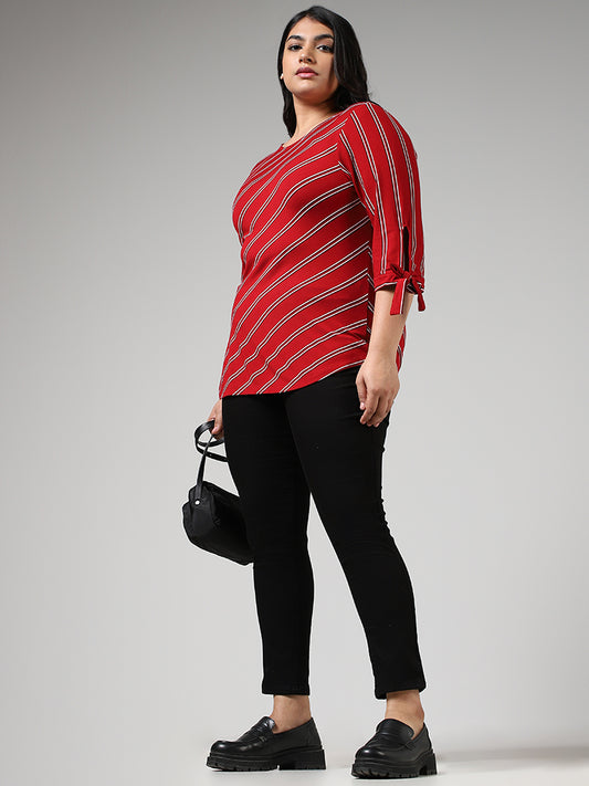 Gia Red Dual-Striped Top