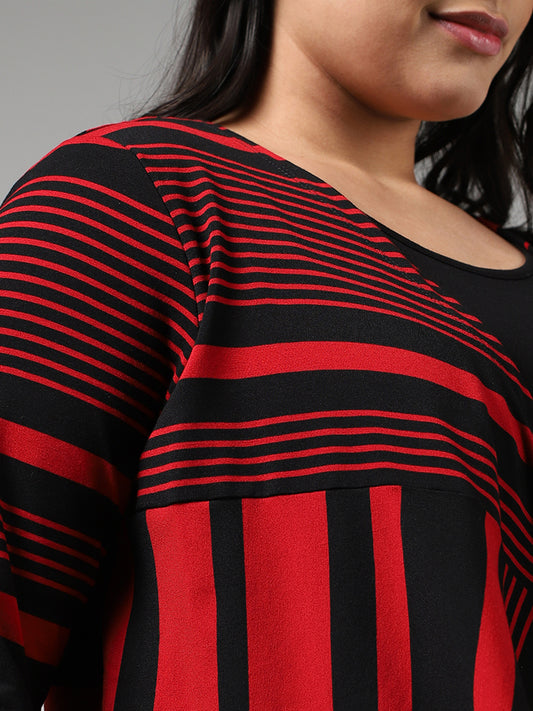 Gia Red & Black Striped Dropfall Top with Shrug