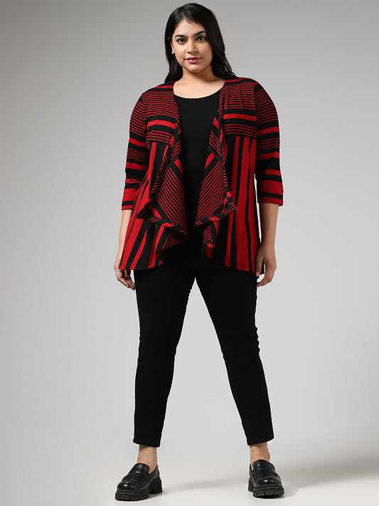 Gia Red & Black Striped Dropfall Top with Shrug