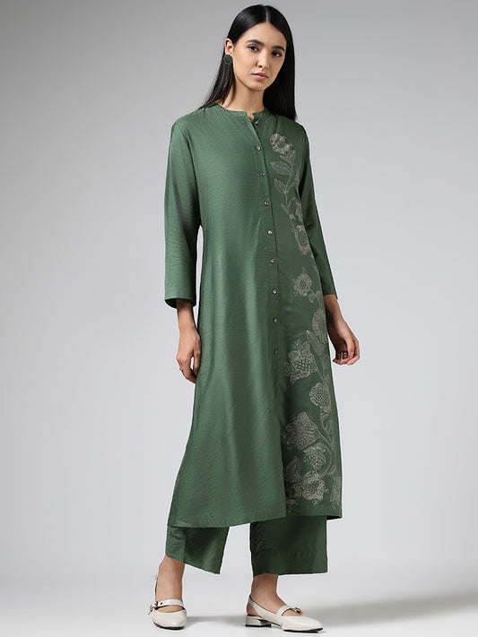 Zuba Solid Olive Cotton Blend Palazzos