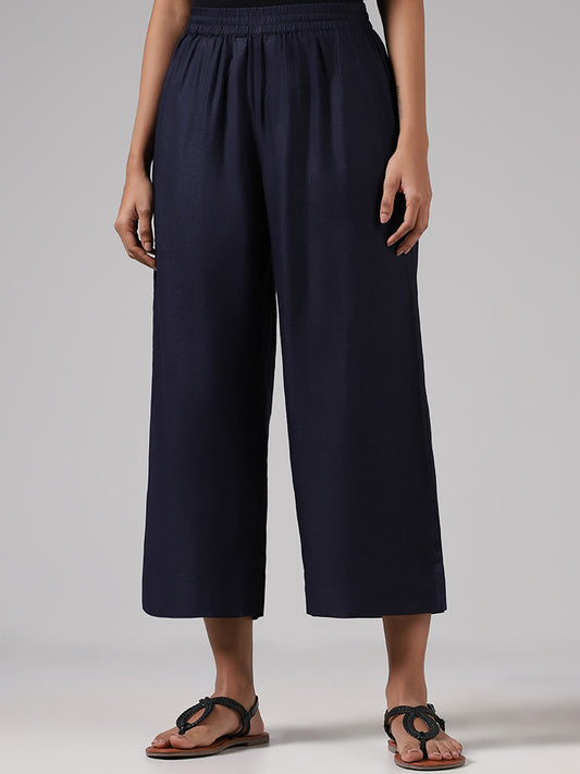 Zuba Solid Indigo Mid Rise Palazzos