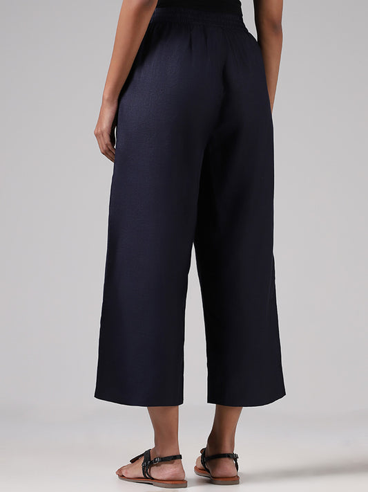 Zuba Solid Indigo Mid Rise Palazzos