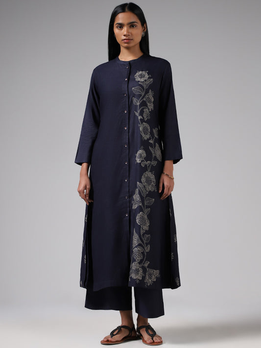 Zuba Solid Indigo Mid Rise Palazzos
