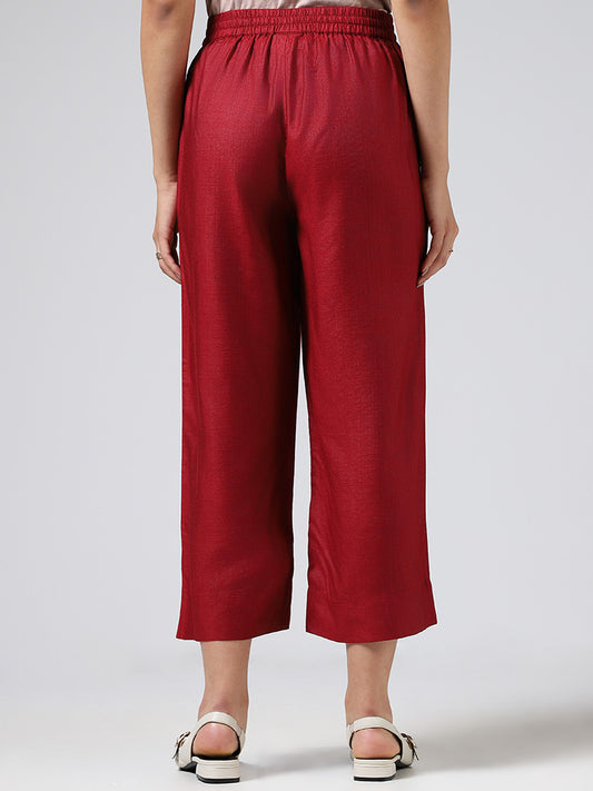 Zuba Solid Maroon Cotton Blend Palazzos