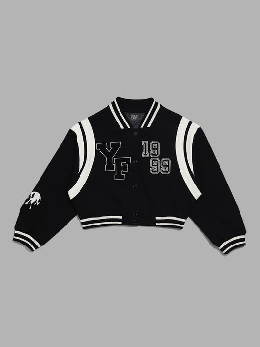 Y&F Kids Black Embroidered University Jacket