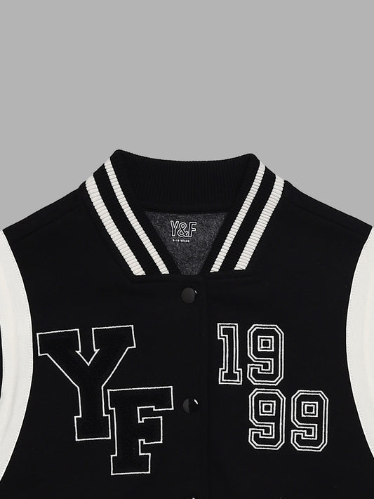 Y&F Kids Black Embroidered University Jacket