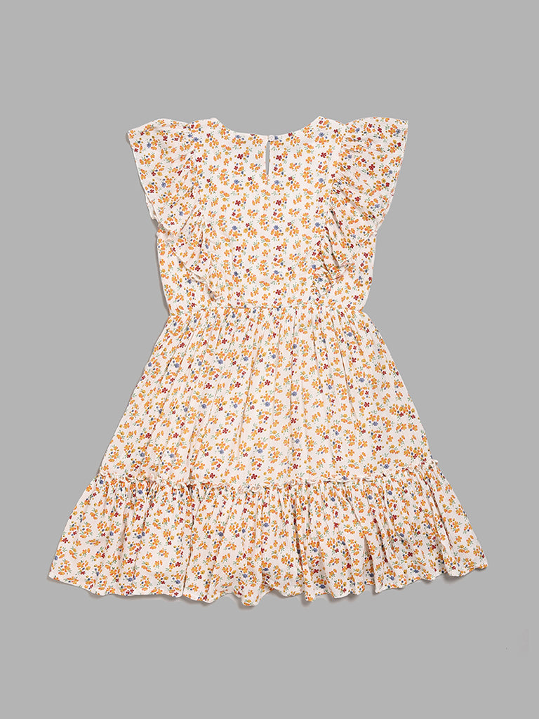 Y&F Kids Mustard Ditsy Floral Printed Tiered Dress