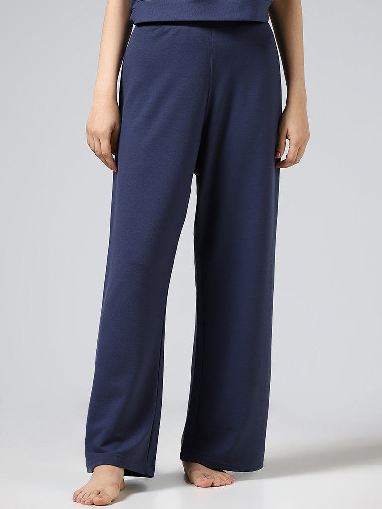 Wunderlove Graphite Blue Supersoft Wide-Leg Supersoft Trousers
