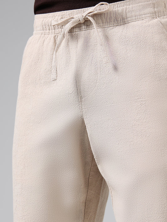 ETA Beige Self-Patterned Relaxed Fit Chinos