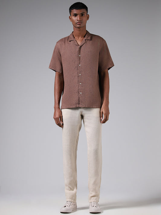 ETA Chocolate Brown Floral Embroidered Relaxed Fit Shirt