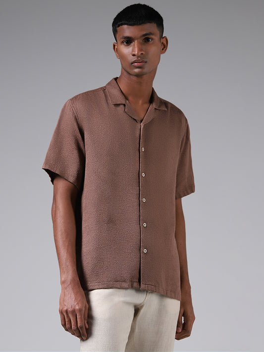 ETA Chocolate Brown Floral Embroidered Relaxed Fit Shirt