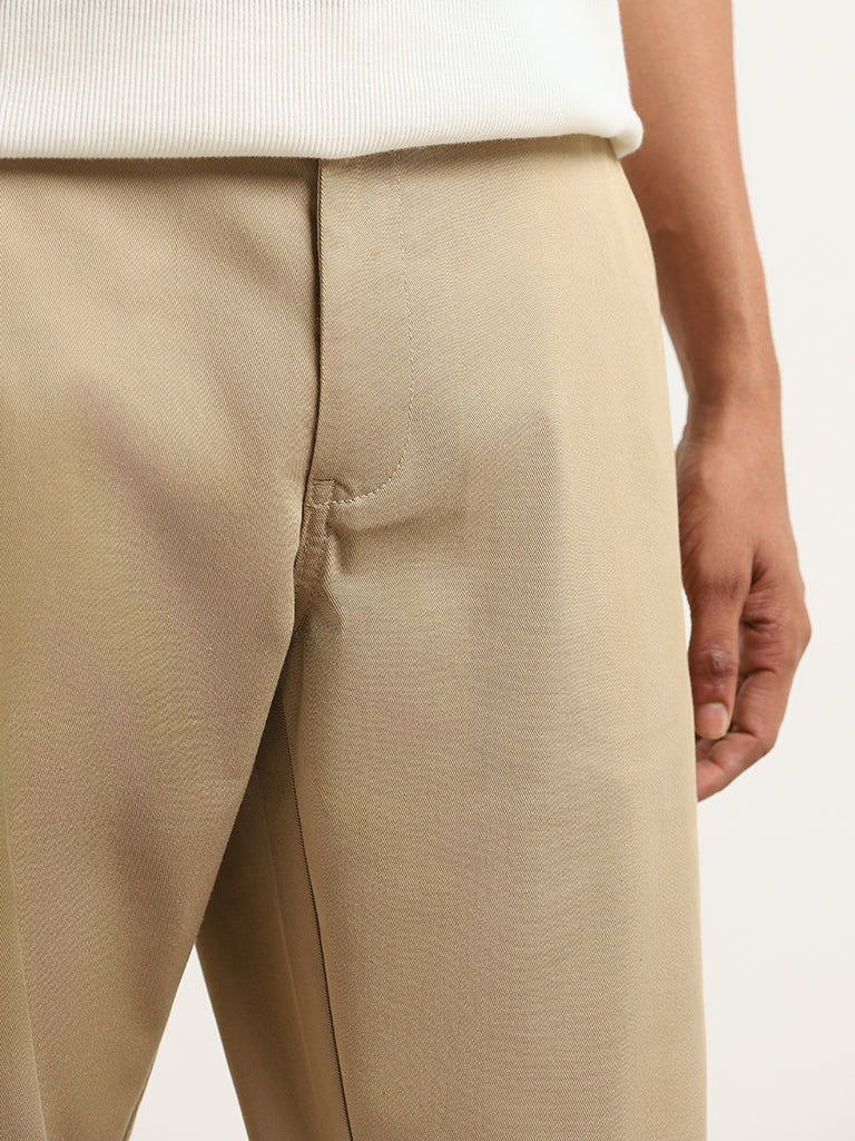 Nuon Beige Plain Relaxed Fit Trousers