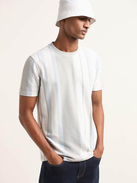 Nuon Multicolor Striped Cotton Blend Slim Fit T-Shirt