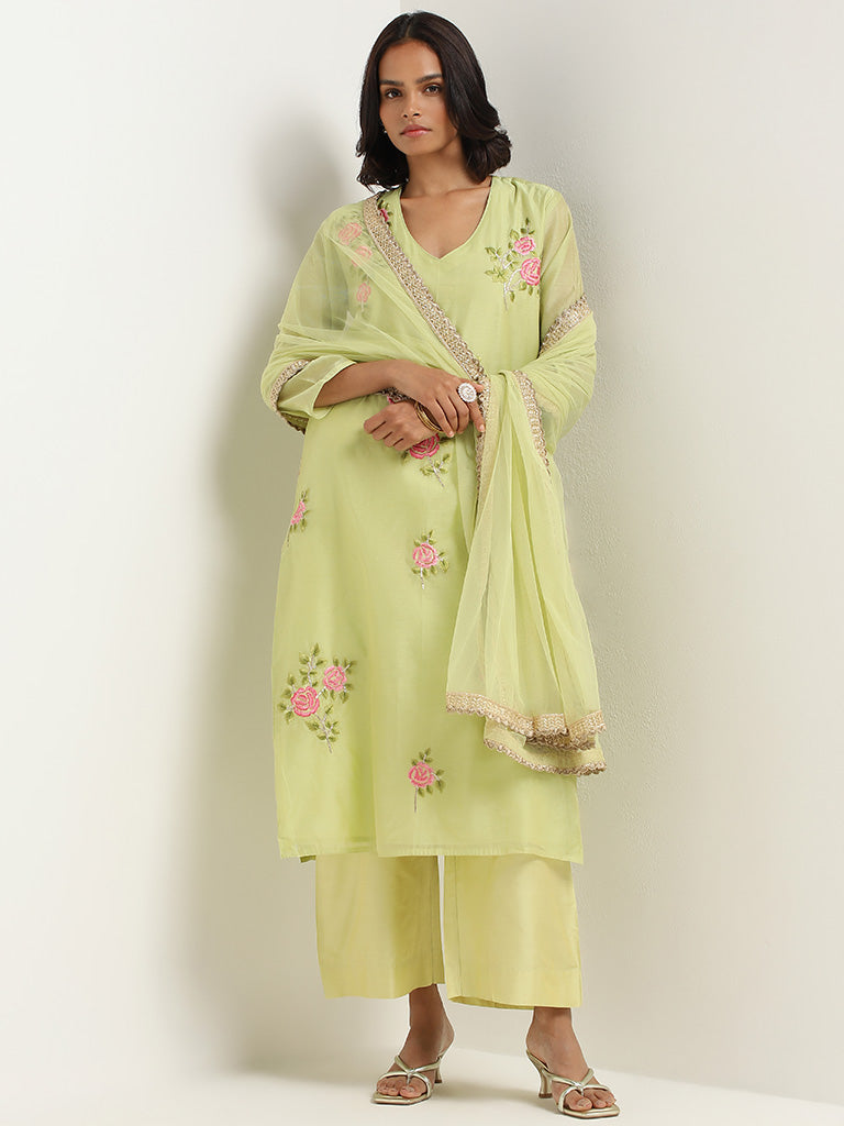 Buy Vark Green Printed Kurta Palazzos Dupatta Set from Westside