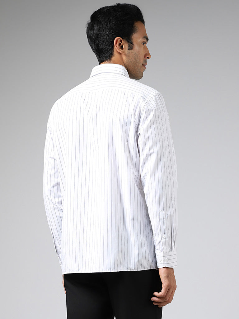 WES Formals White Striped Relaxed Fit Shirt