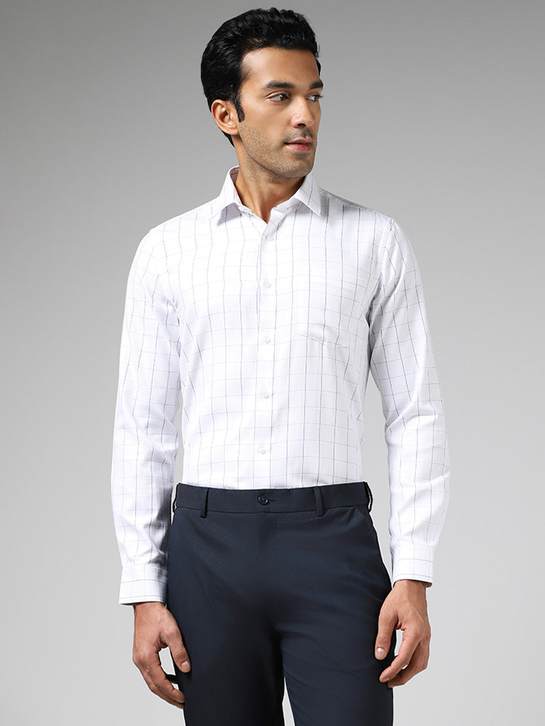 WES Formals White Checked Slim Fit Shirt