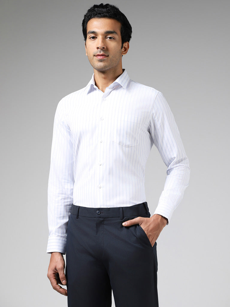 WES Formals White Striped Slim Fit Shirt