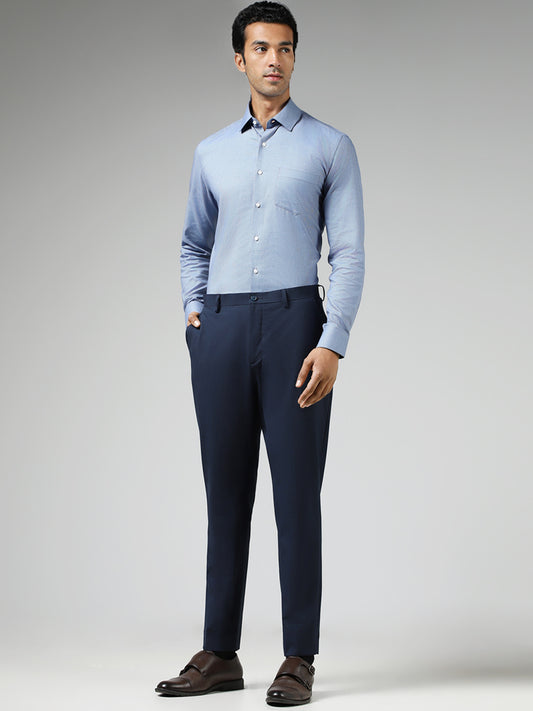 WES Formals Blue Self-Patterned Slim Fit Shirt
