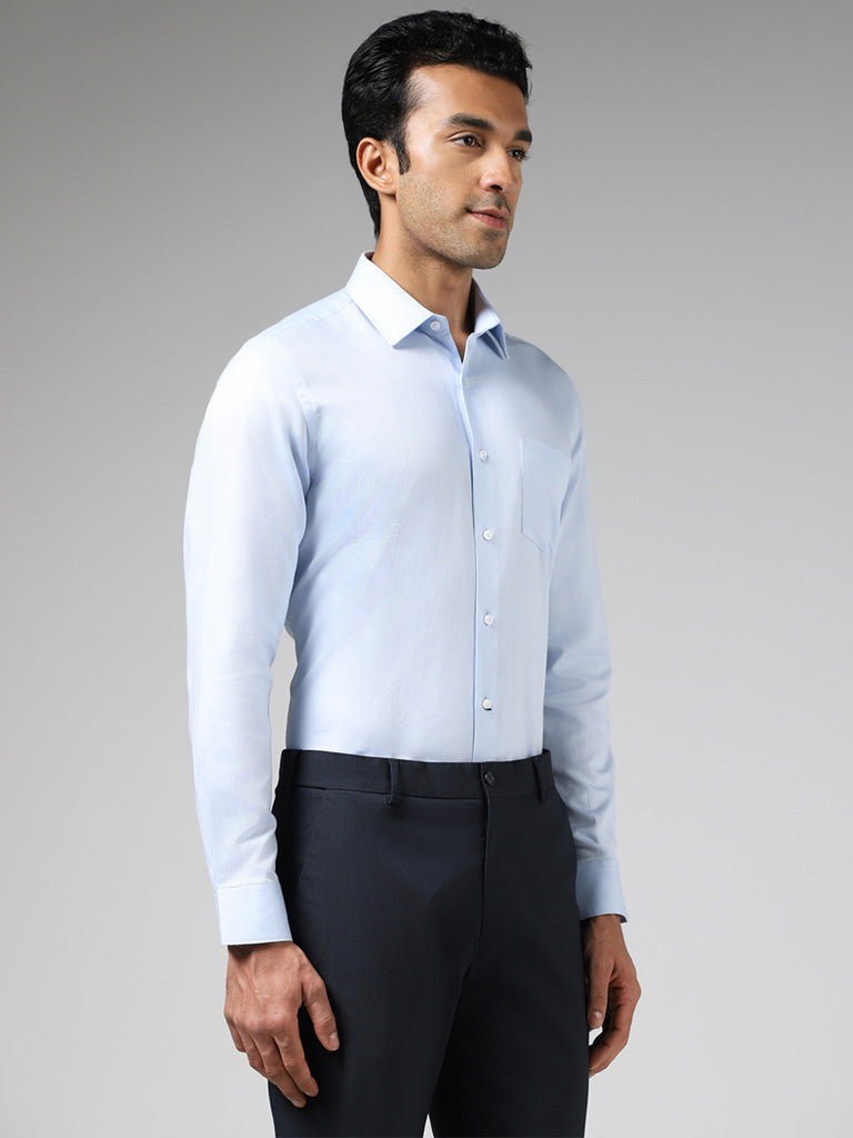 WES Formals Blue Cotton Slim Fit Shirt