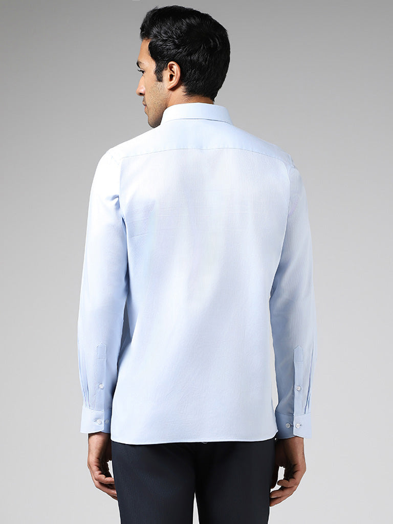 WES Formals Blue Cotton Slim Fit Shirt