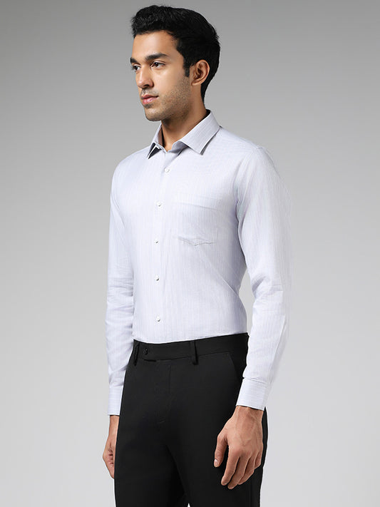 WES Formals Grey Striped Cotton Slim Fit Shirt