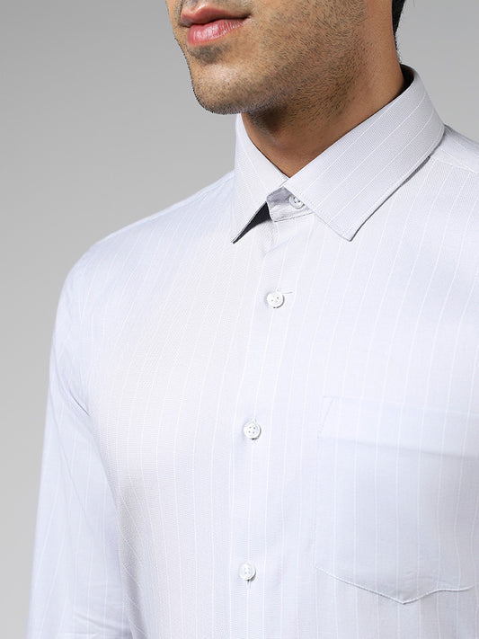WES Formals Grey Striped Cotton Slim Fit Shirt