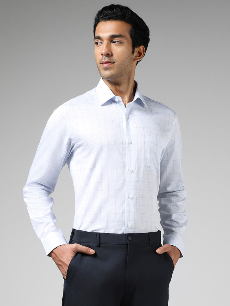 WES Formals Blue Checked Relaxed Fit Shirt