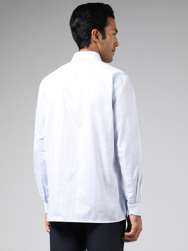 WES Formals Blue Checked Cotton Relaxed Fit Shirt