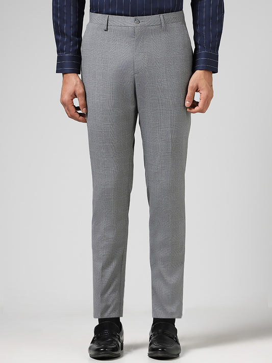 WES Formals Grey Checked Slim Fit Trousers