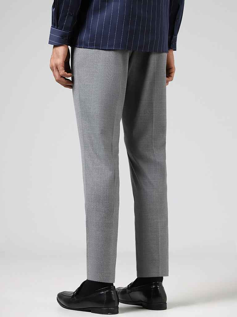 WES Formals Grey Checked Slim Fit Trousers