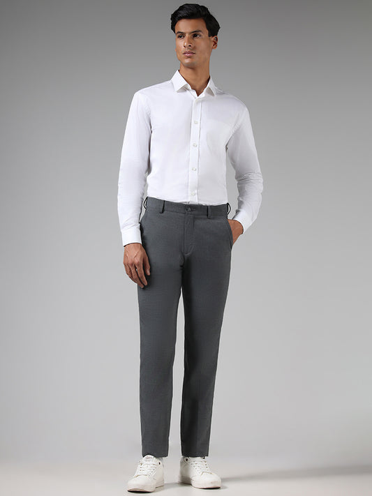 WES Formals Grey Striped Slim Fit Trousers