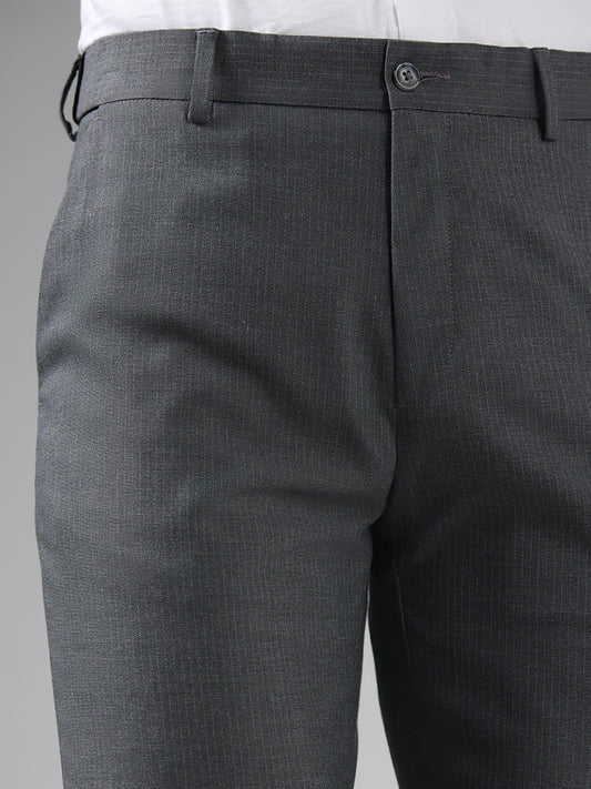 WES Formals Grey Striped Slim Fit Trousers