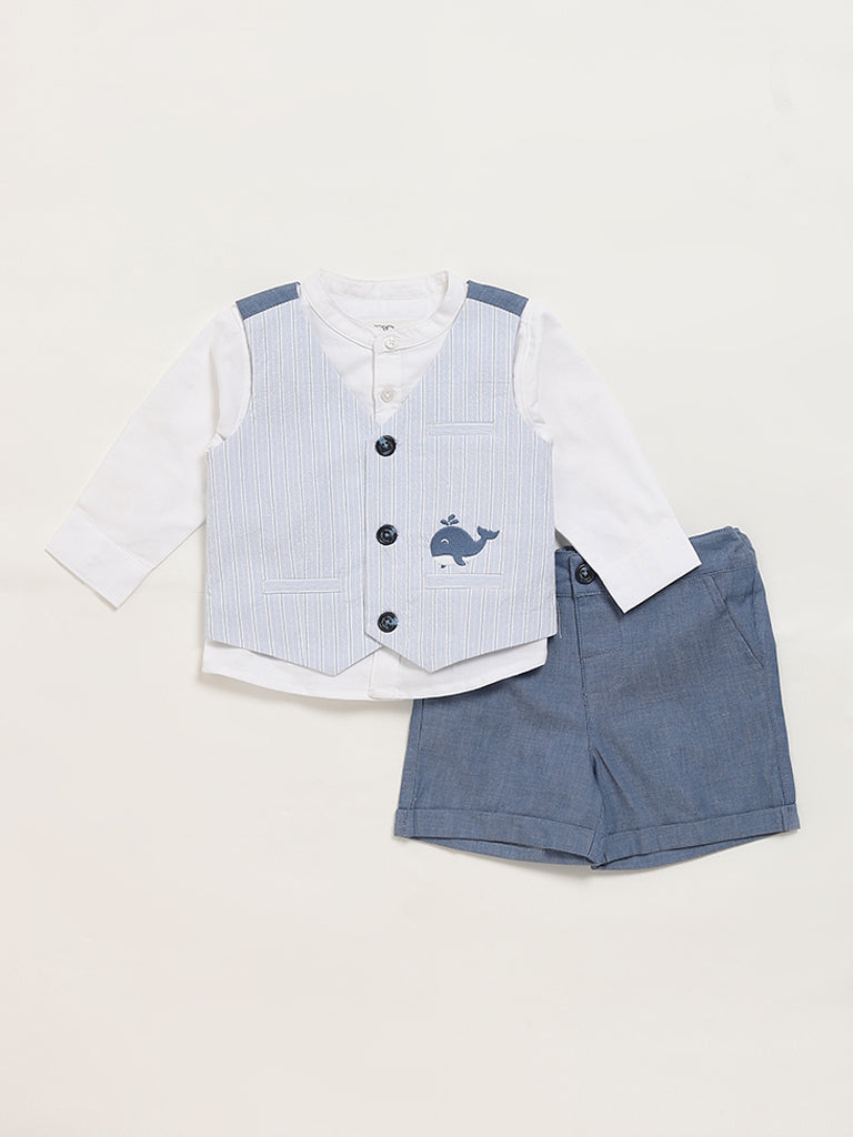 HOP Baby Blue Shirt, Waistcoat & Shorts Set