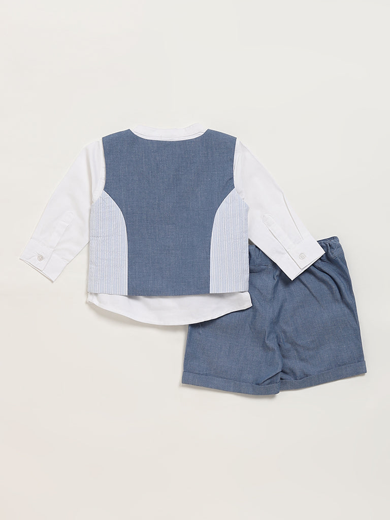 HOP Baby Blue Shirt, Waistcoat & Shorts Set