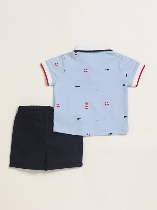 HOP Baby Blue Print T-Shirt with Shorts