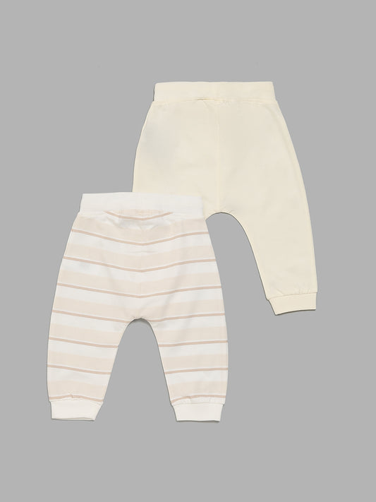 HOP Baby Beige Printed & Striped Pants - Pack of 2