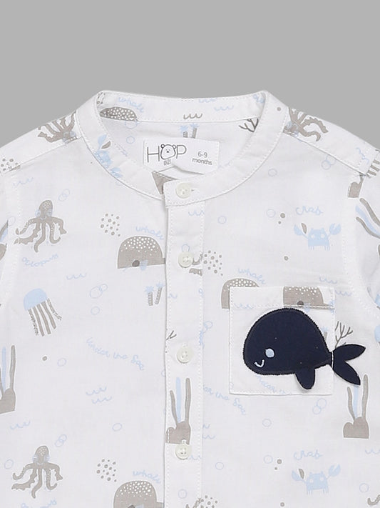 HOP Baby Sea Animal Printed White Shirt