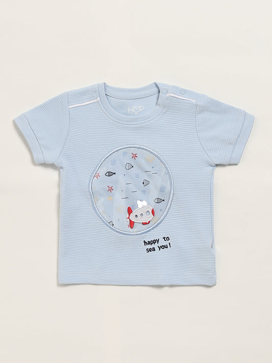 HOP Baby Blue Self-Patterned T-Shirt