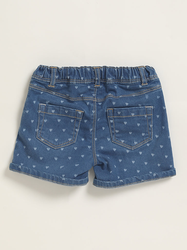 HOP Baby Blue Denim Printed Shorts