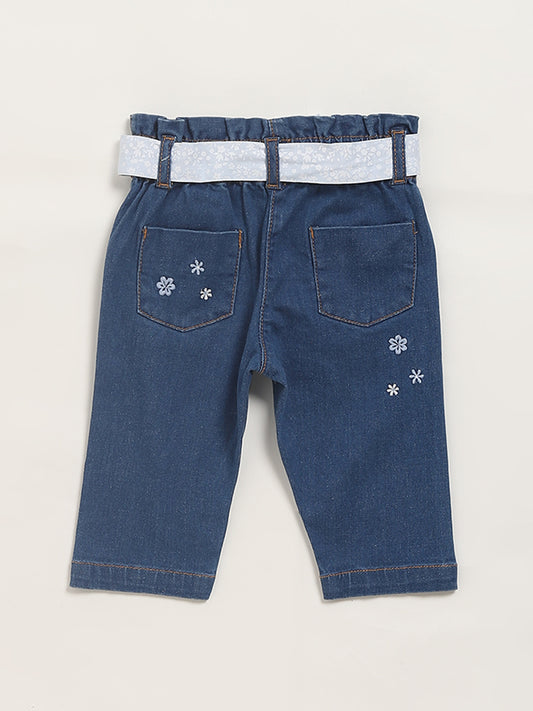 HOP Baby Blue Embroidered Denim Jeans with Belt