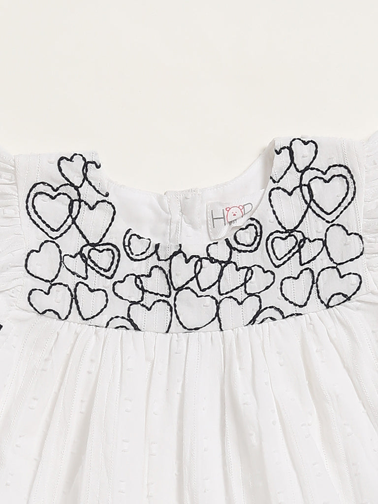 HOP Baby White Floral Embroidered Top & Skirt Set
