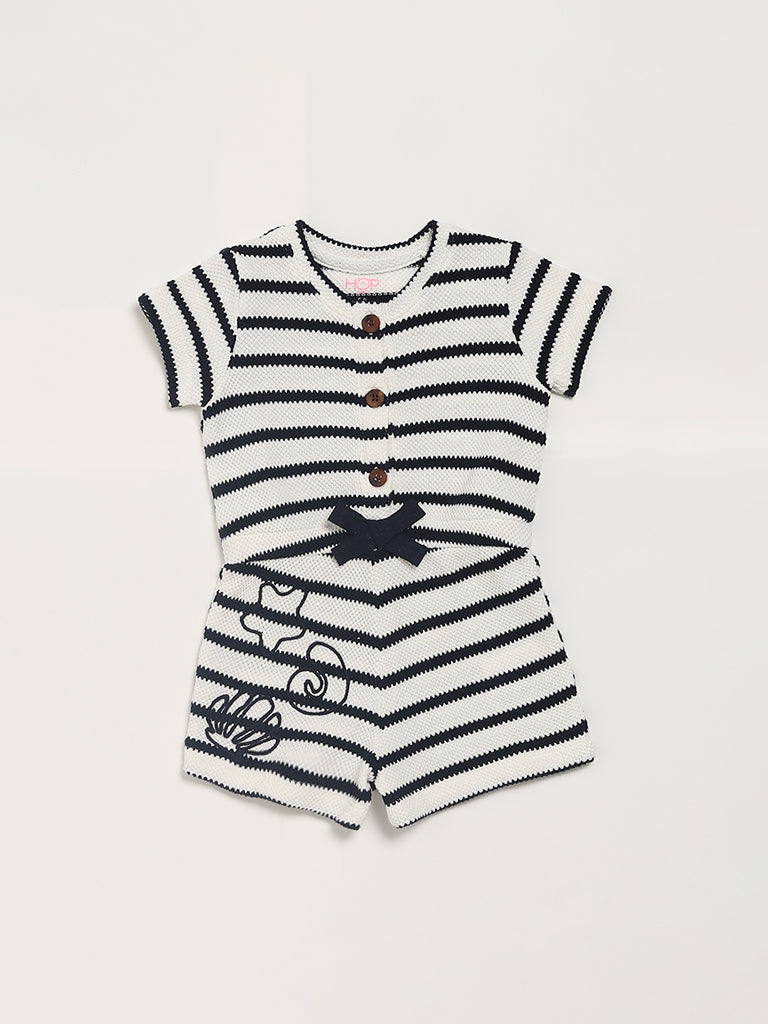 HOP Baby Navy Monochromatic Striped Dungaree