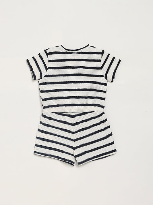 HOP Baby Navy Monochromatic Striped Dungaree