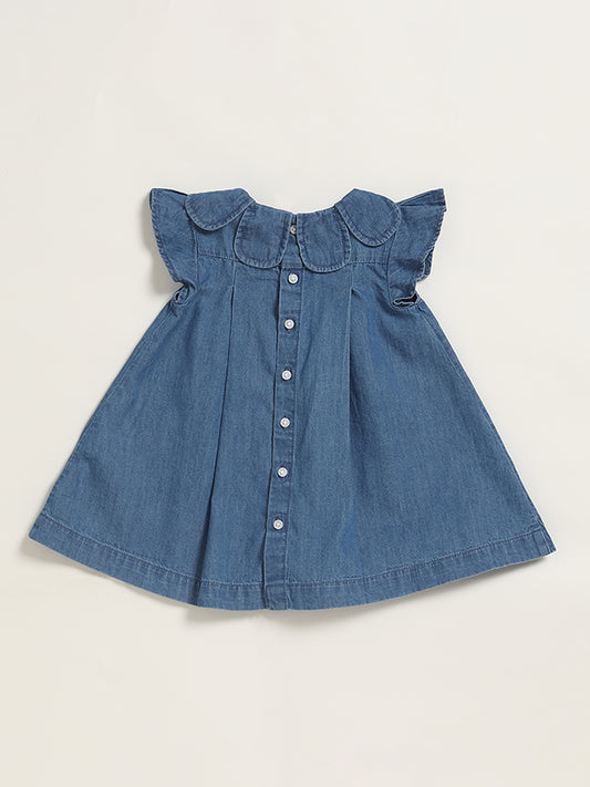 HOP Baby Blue Denim Embroidered Dress