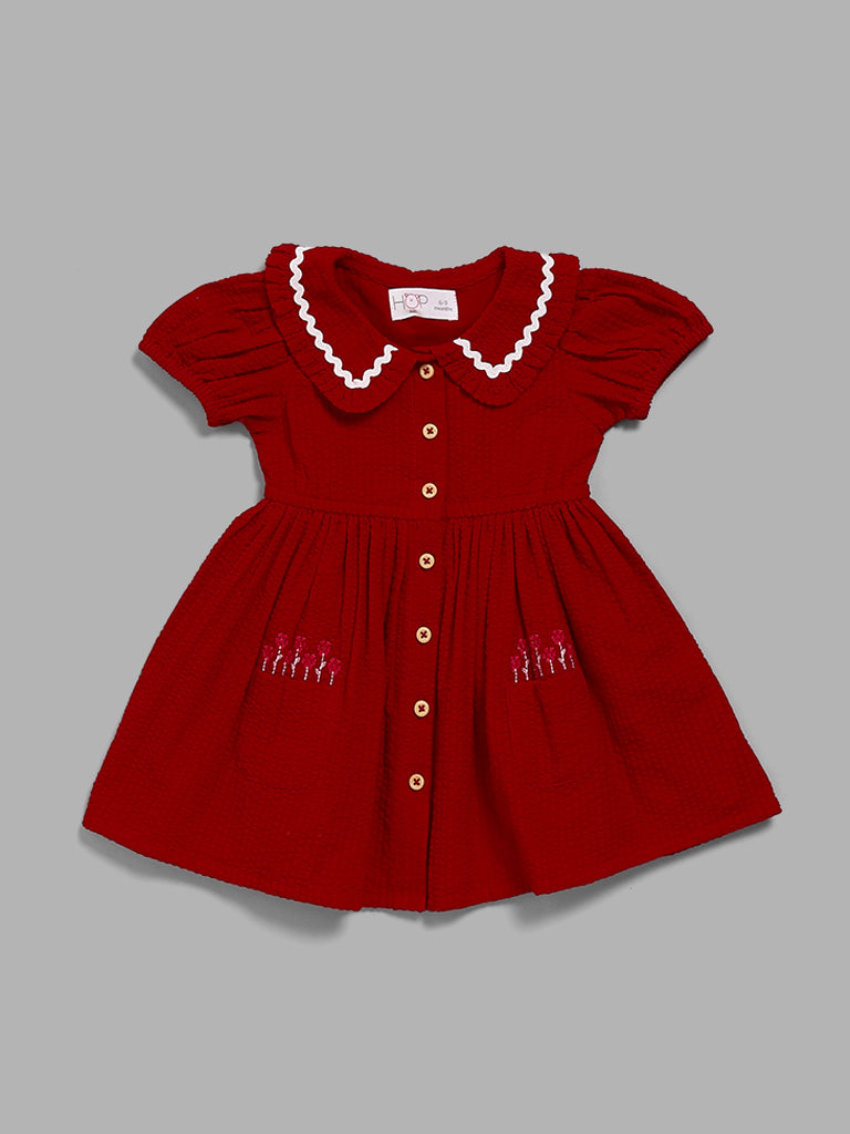 HOP Baby Red Embroidered Dress