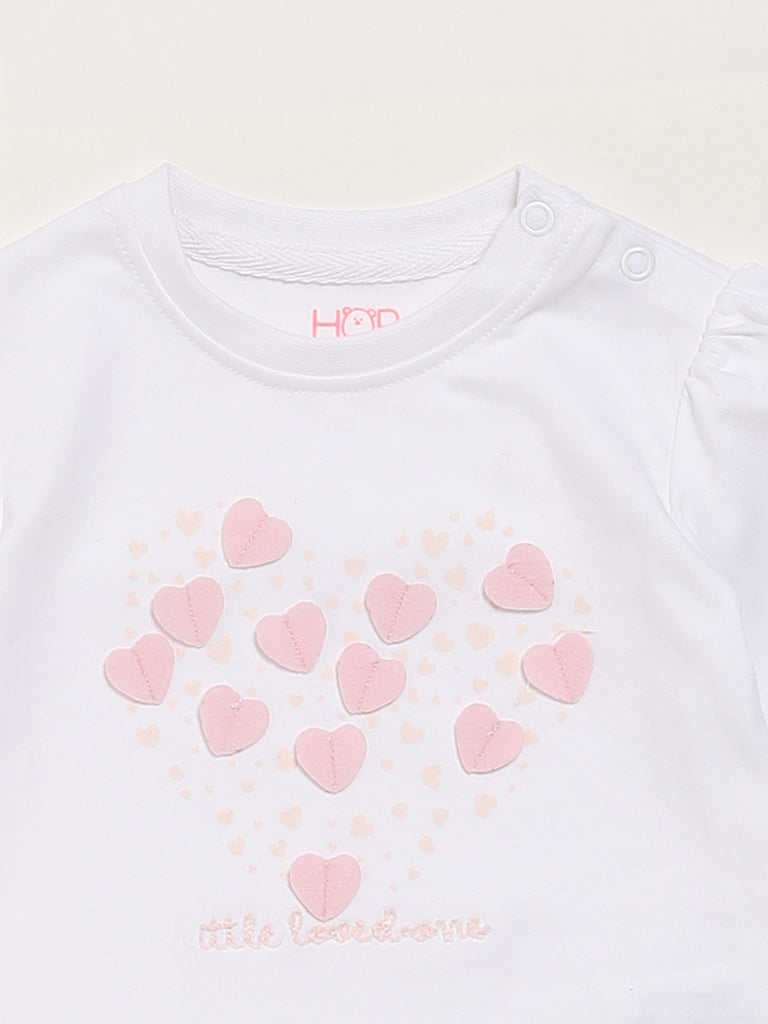 HOP Baby Heart Embellished White T-Shirt